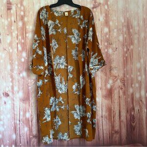 Unbranded Mustard Floral Print Open Front Kimono Top Size S/M